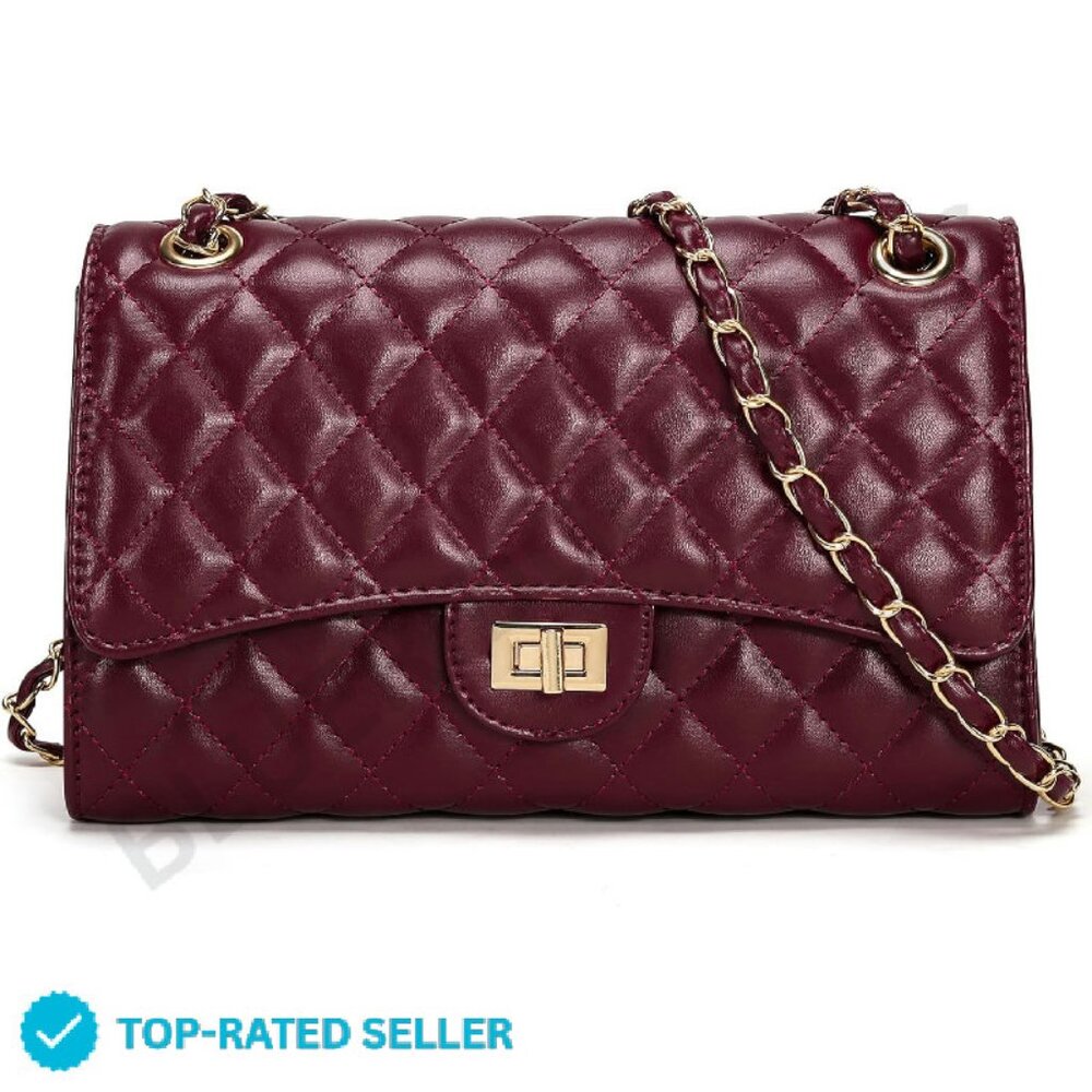 Quilted Crossbody Bag Pu Leather Chain Strap Satchel Handbag Elegant Chic